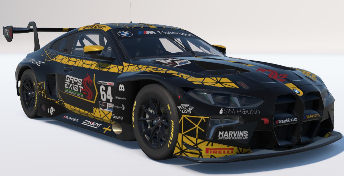 Preview of Gaps Exist Sim Racing Team Black and Yellow Livery for BMW M4 GT3 EVO by Gav E.