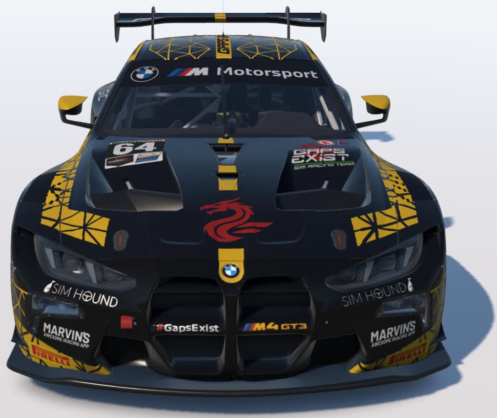 Preview of Gaps Exist Sim Racing Team Black and Yellow Livery for BMW M4 GT3 EVO by Gav E.