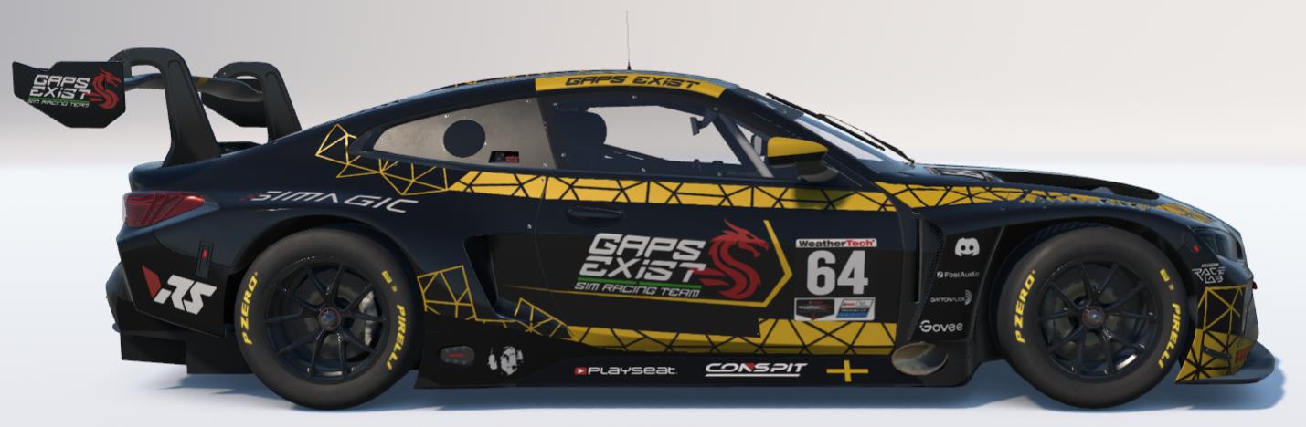 Preview of Gaps Exist Sim Racing Team Black and Yellow Livery for BMW M4 GT3 EVO by Gav E.