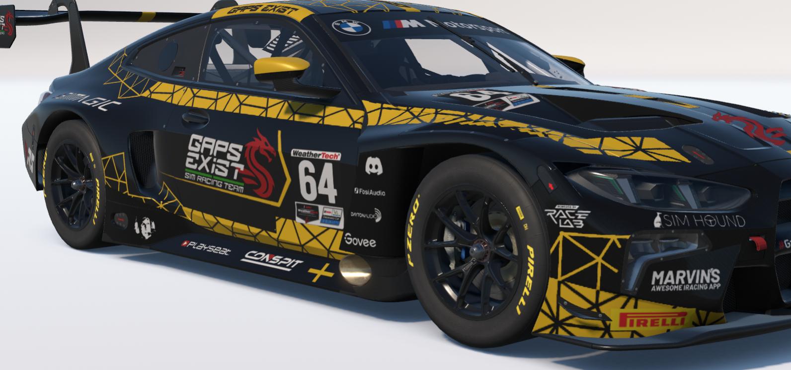 Preview of Gaps Exist Sim Racing Team Black and Yellow Livery for BMW M4 GT3 EVO by Gav E.