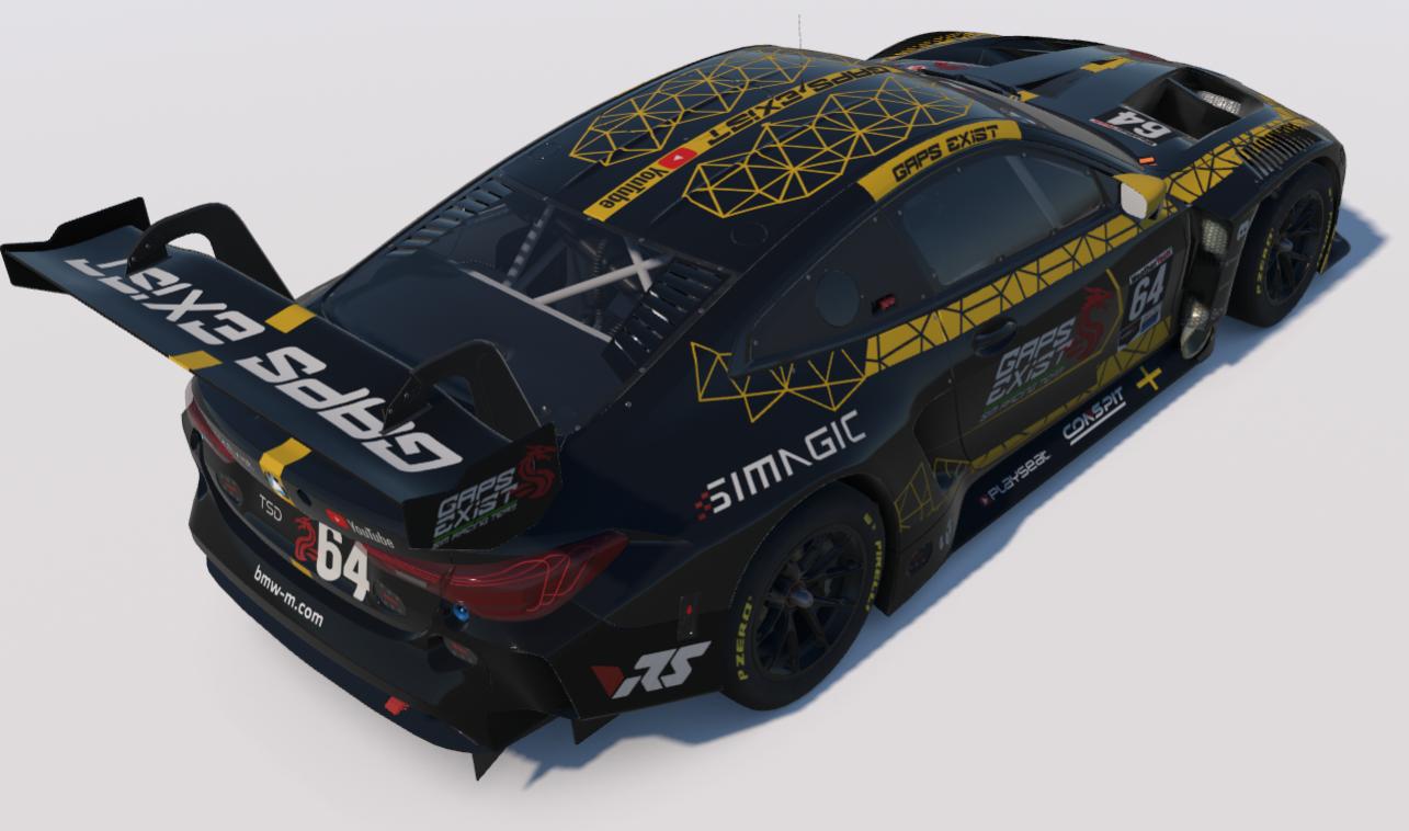 Preview of Gaps Exist Sim Racing Team Black and Yellow Livery for BMW M4 GT3 EVO by Gav E.