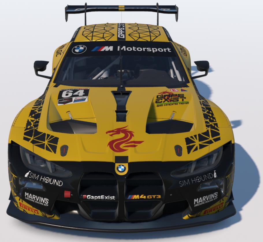 Preview of Gaps Exist Sim Racing Team Yellow and Black Livery for BMW M4 GT3 EVO by Gav E.