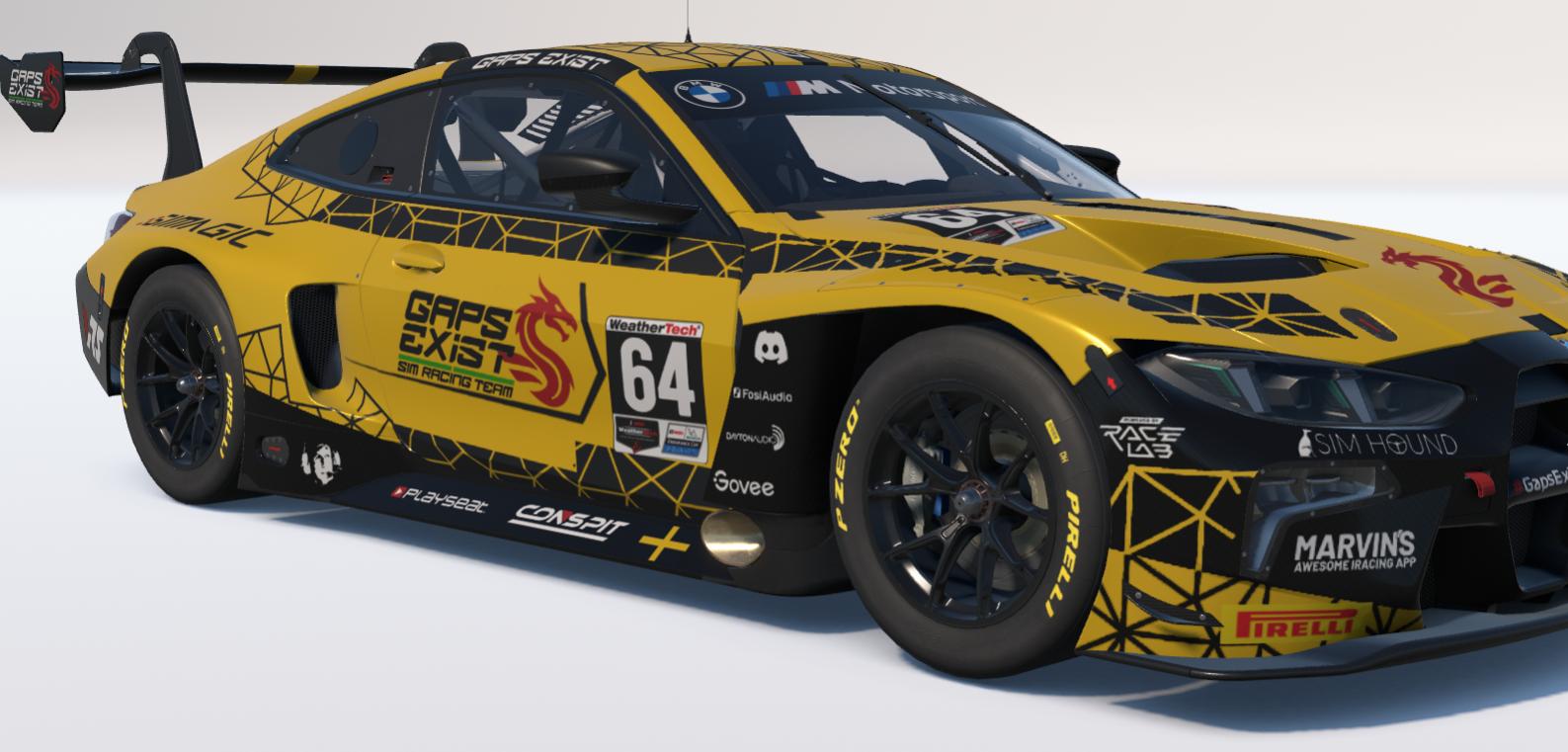 Preview of Gaps Exist Sim Racing Team Yellow and Black Livery for BMW M4 GT3 EVO by Gav E.