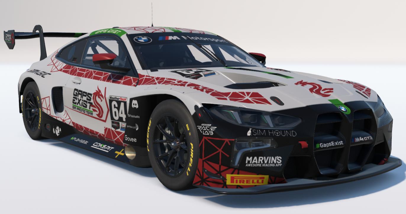 Preview of Gaps Exist Sim Racing Team White, Red and Green Wales Tribute Livery for BMW M4 GT3 EVO by Gav E.
