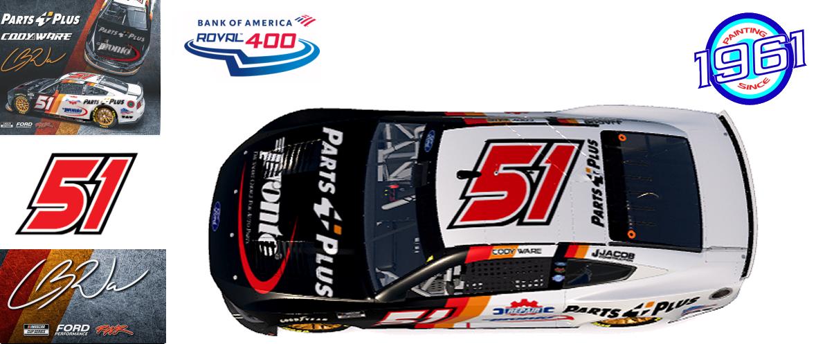Preview of 2025 RWR # 51 Cody Ware / Parts Plus-Pronto Ford Mustang Dark Horse at Charlotte Motor Speedway ROVAL. by Micael Hagstrom