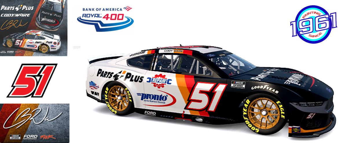 Preview of 2025 RWR # 51 Cody Ware / Parts Plus-Pronto Ford Mustang Dark Horse at Charlotte Motor Speedway ROVAL. by Micael Hagstrom
