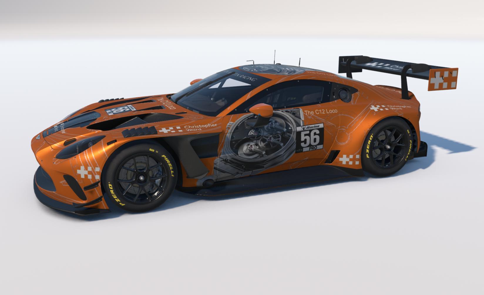 Preview of Christopher Ward C12 Loco model promotional concept AMR Vantage GT3 EVO in Frisco Orange by Keith Archer