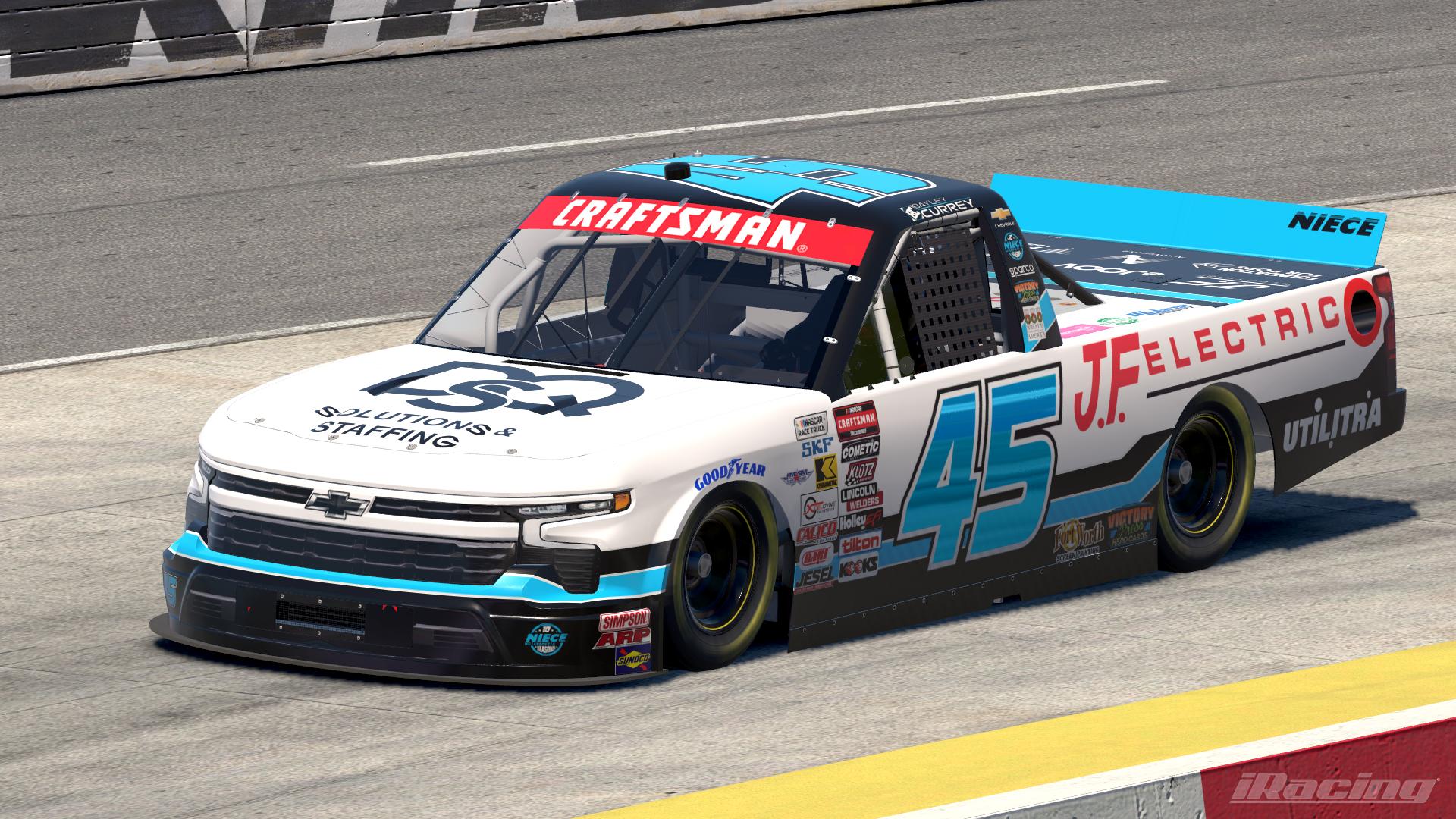 Preview of 2025 Bayley Currey DQS Solutions & Staffing Co-Branded Black and Blue Chevrolet Silverado RST by Leighton B Sibille