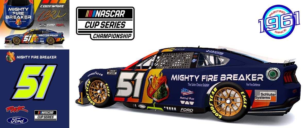Preview of 2025 RWR Cody Ware / Mighty Fire Breaker Ford Mustang Dark Horse at Phoenix Raceway Nascar Championship. by Micael Hagstrom
