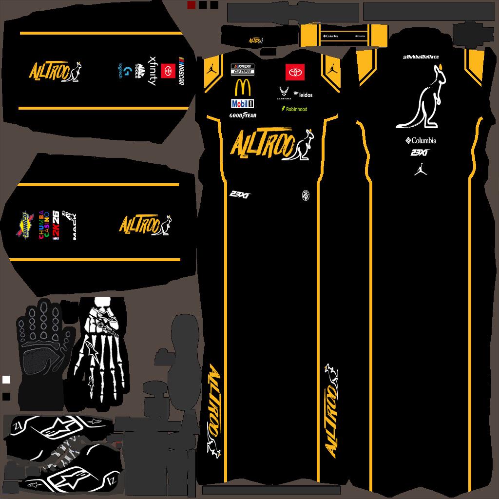 Preview of 2025 Bubba Wallace ALLTROO Jordon Brand and Alpinestar Gloves and Shoes by Dylan Martens