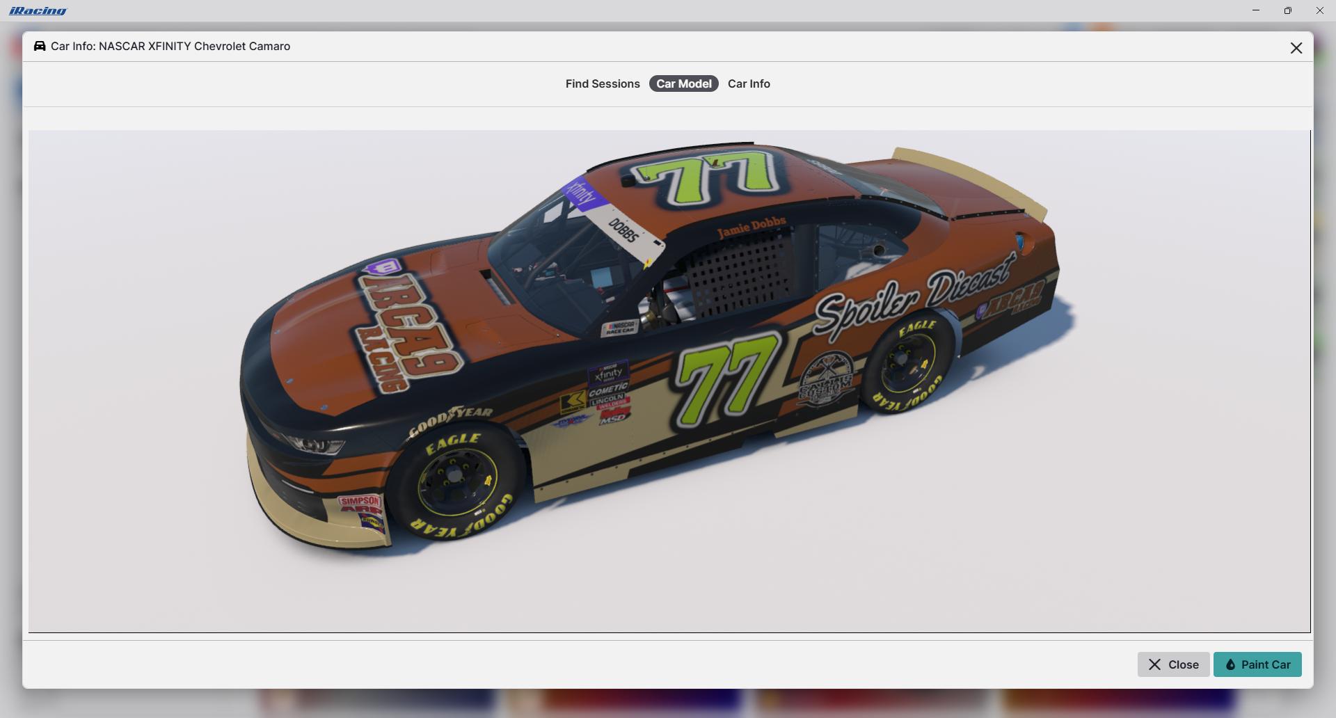 Preview of ARCA9 Racing/Spoiler Diecast NXS Camaro by Jamie Dobbs