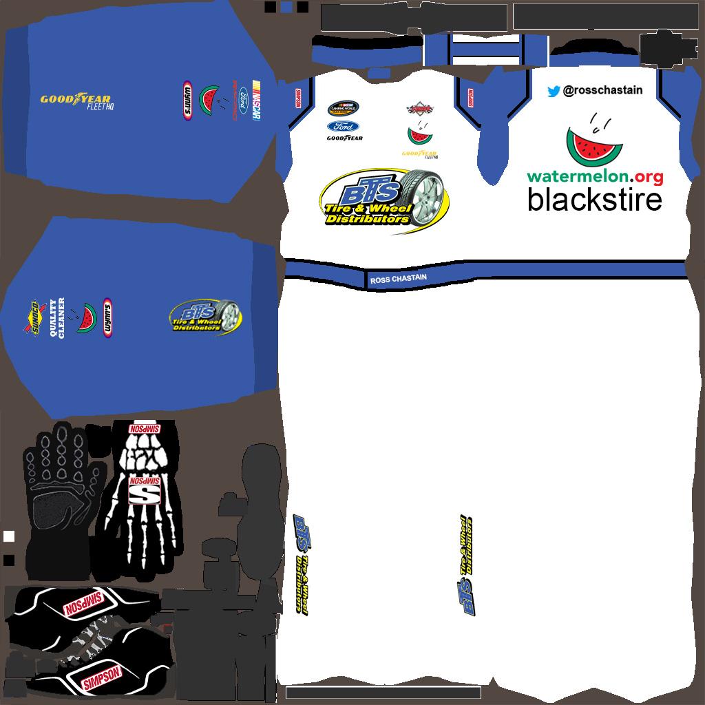 Preview of 2014 Ross Chastain BTS TIRE AND WHEEL DISTRIBUTORS Simpson Suit With Skull Hand Gloves And Simpson Shoes by Dylan Martens