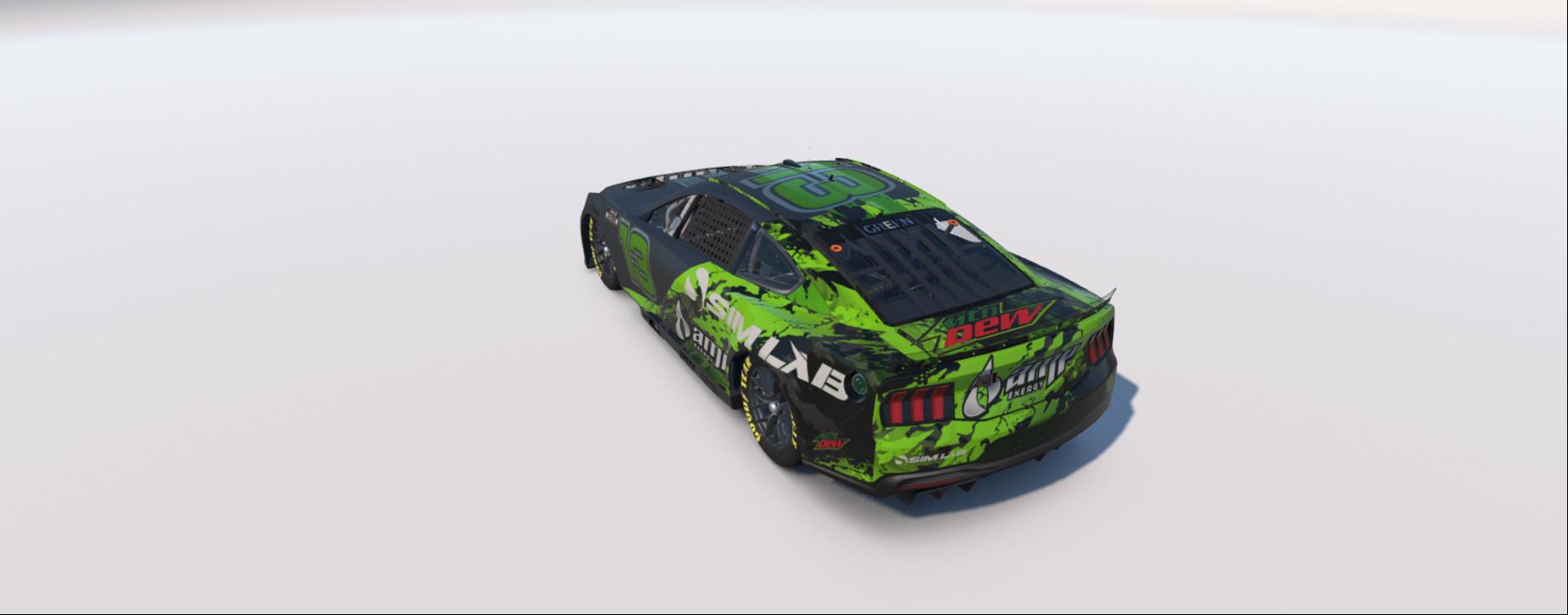 Preview of NASCAR Next Gen Ford Mustang AMP/Simlab Black/Green Camo by Chase Green