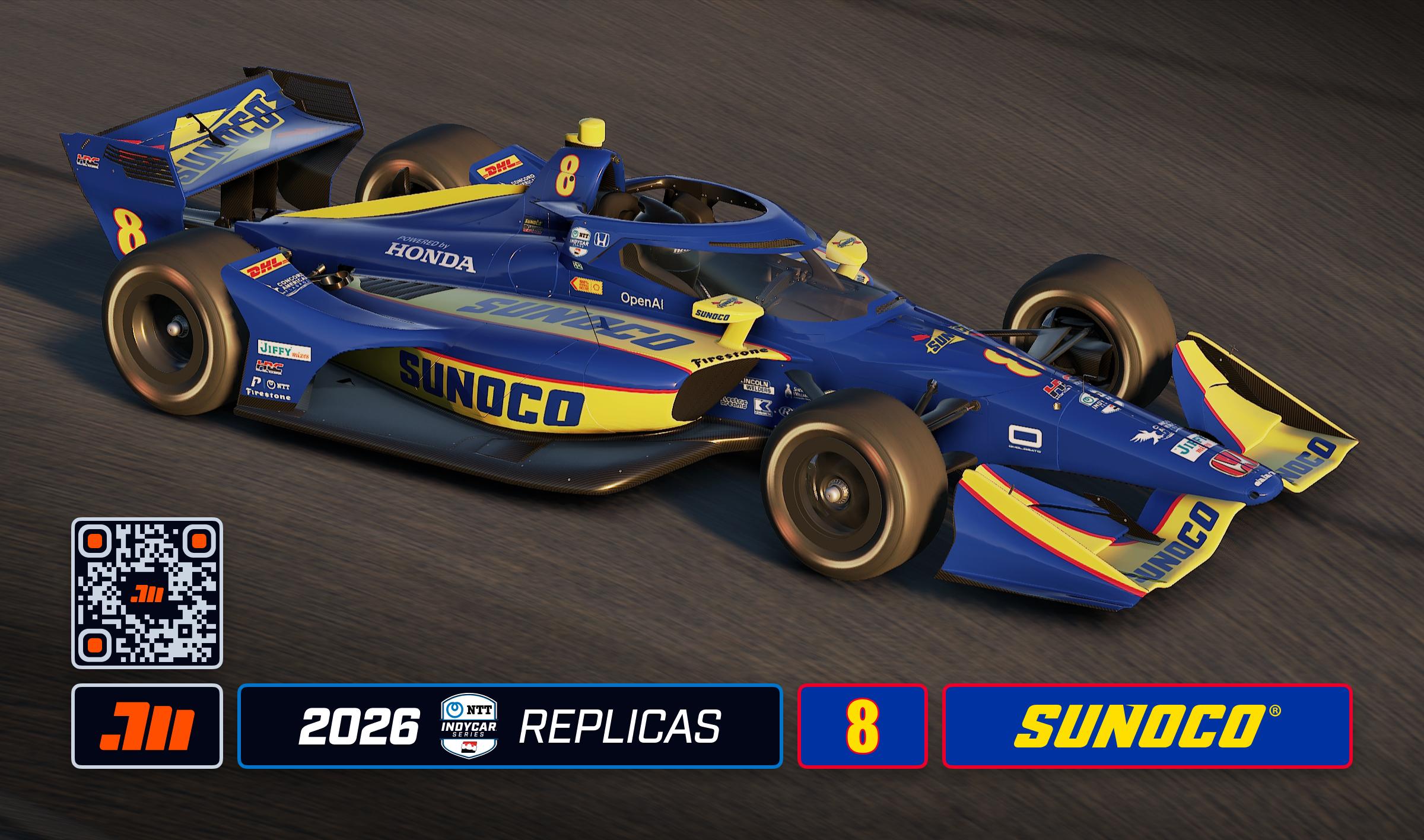 Preview of 2026 Kyffin Simpson #8 Sunoco IndyCar with Custom Number by Jeff McKeand