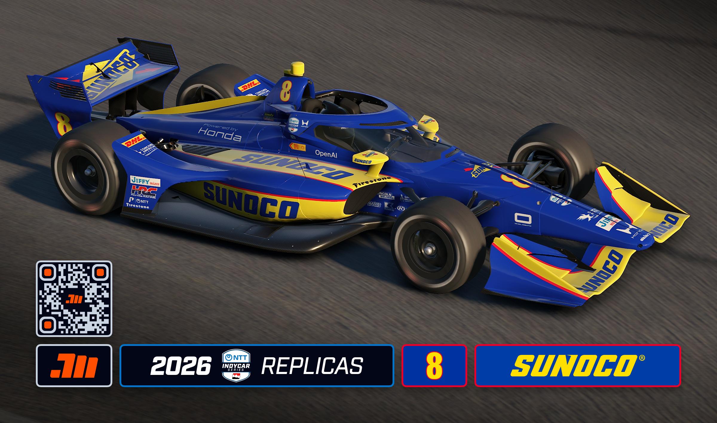 2026 Kyffin Simpson #8 Sunoco IndyCar with Custom Number by Jeff