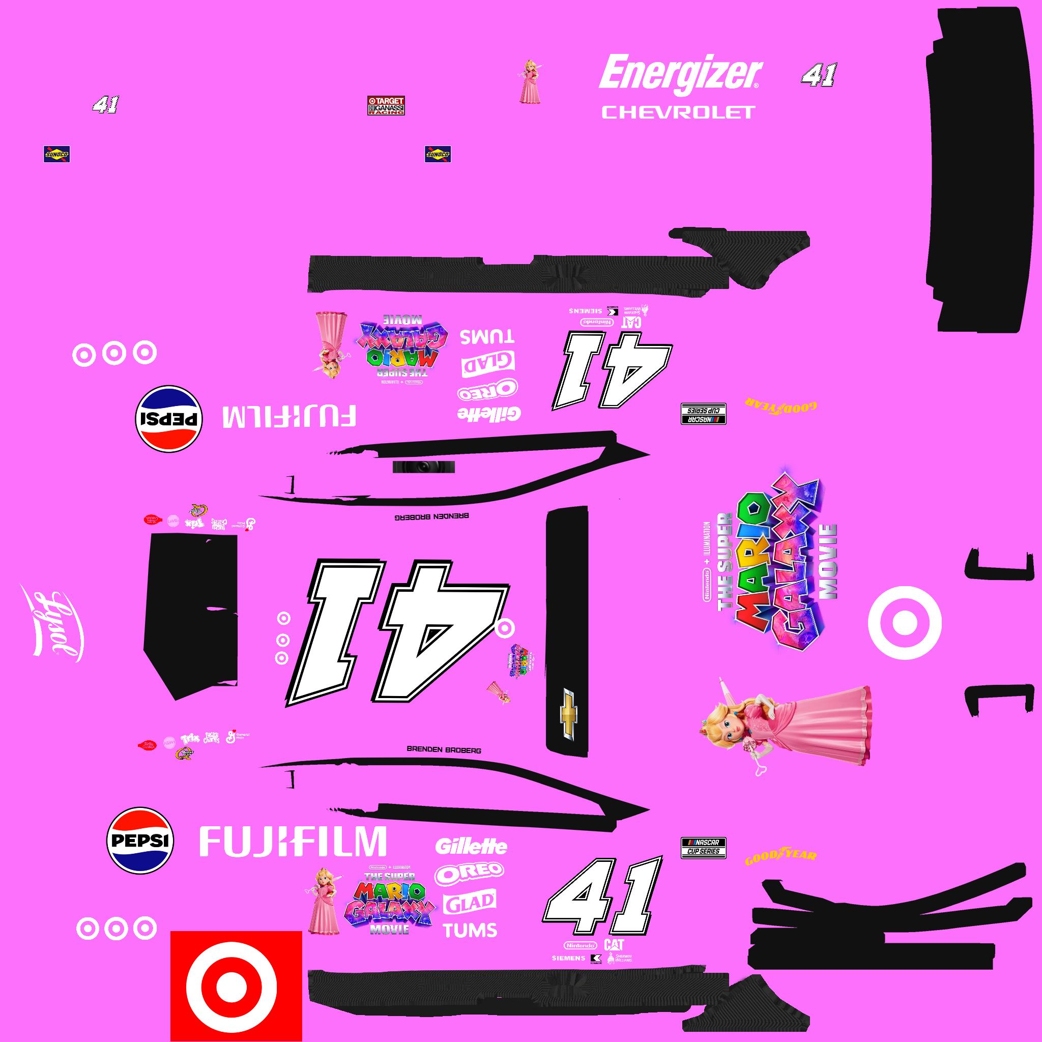 Preview of 2026 NASCAR Cup Car Gen 7 Target / The Super Mario Galaxy Movie Princess Peach in number 41 car by Brenden Broberg