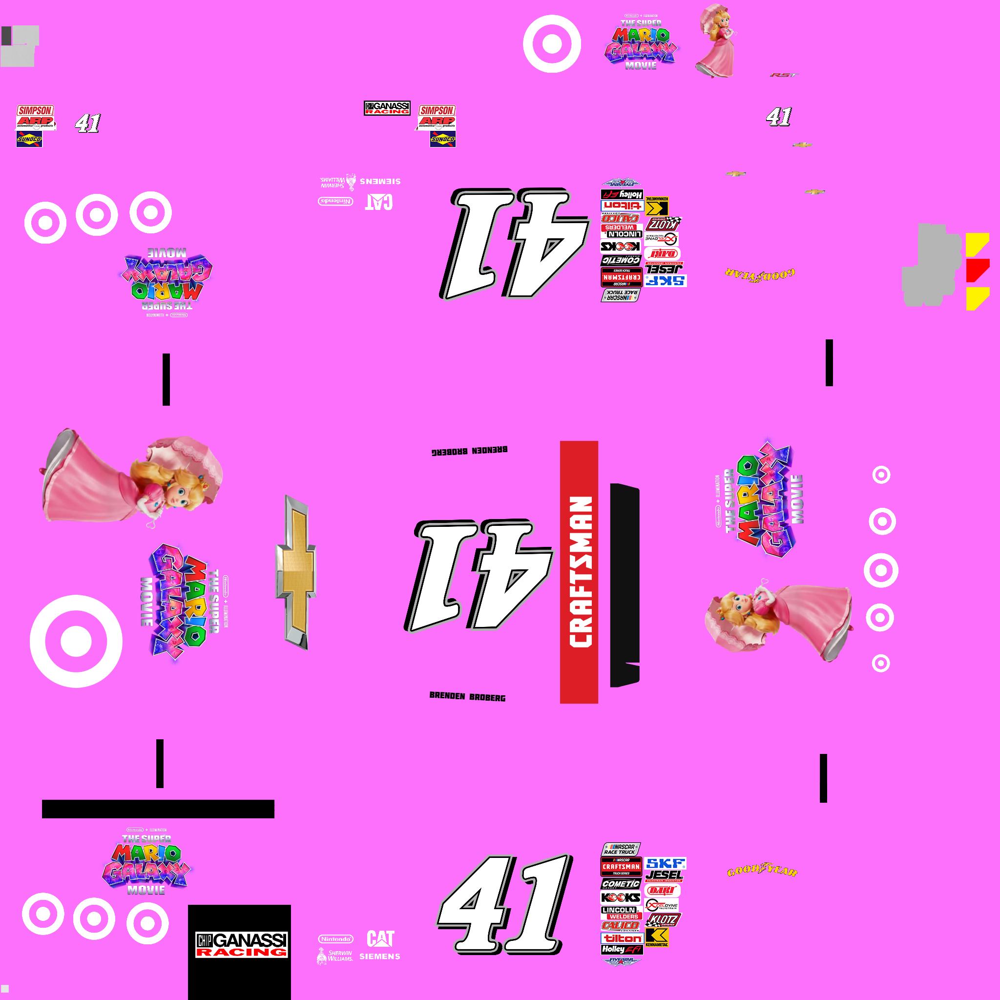 Preview of 2026 NASCAR Craftsman Truck Series Target / The Super Mario Galaxy Movie Princess Peach in 41 Truck by Brenden Broberg