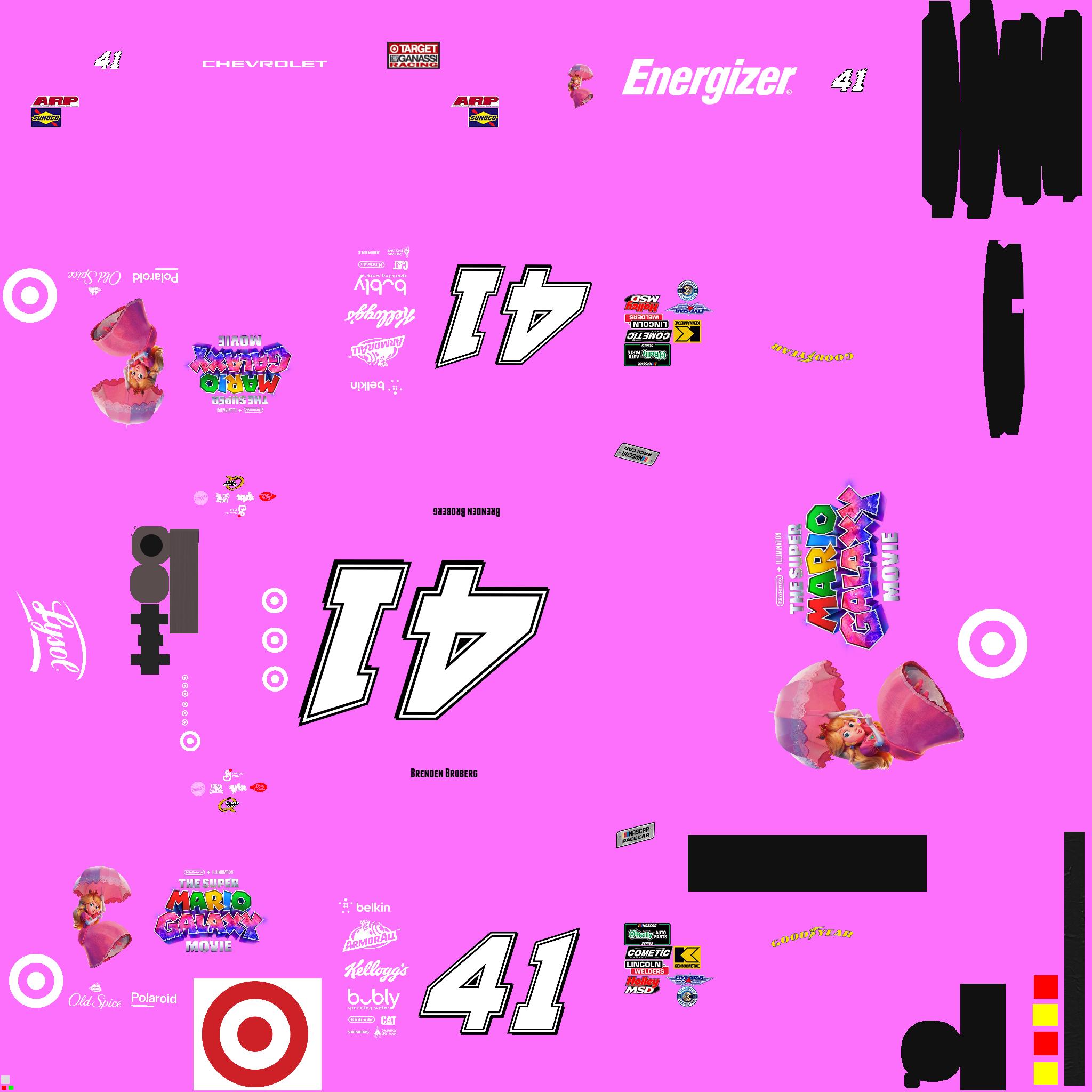 Preview of 2026 NASCAR OReilly Auto Parts Series in Target / The Super Mario Galaxy Movie Princess Peach in 41 Car by Brenden Broberg