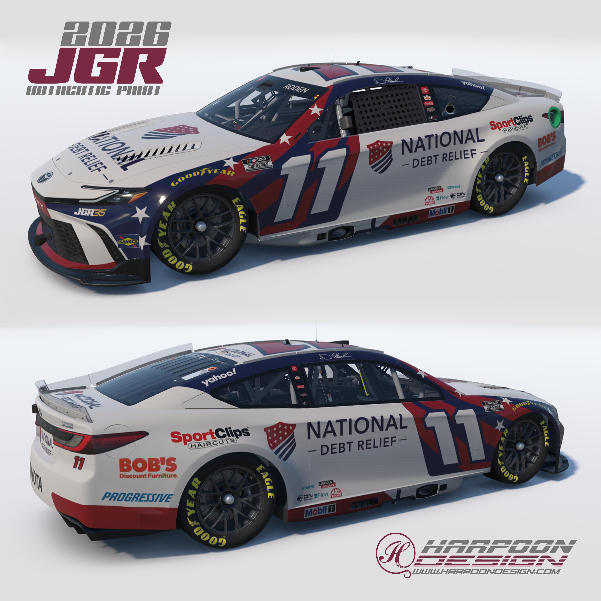 Preview of 2026 Denny Hamlin National Debt Relief Toyota Camry by Brantley Roden