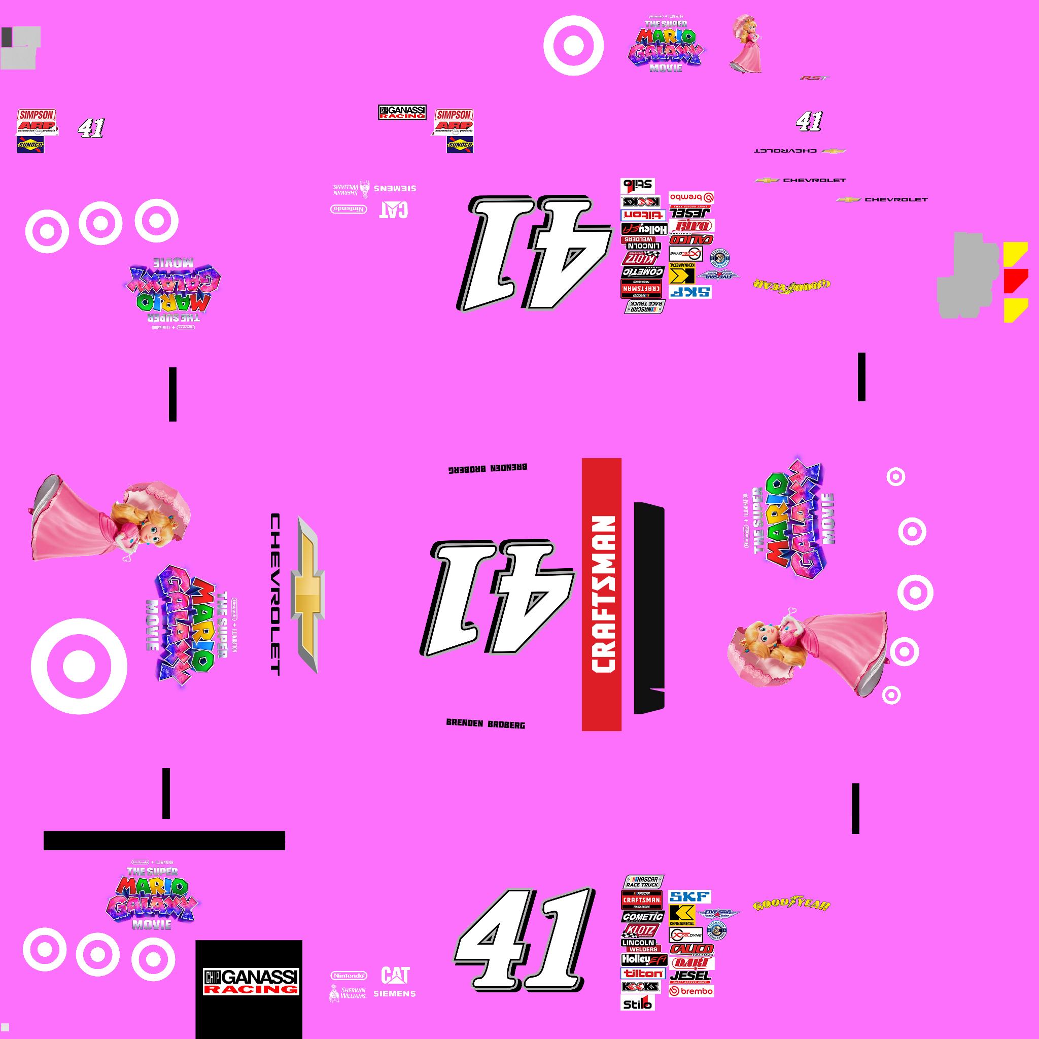 Preview of 2026 Echopark Motor Speedway NASCAR Craftsman Truck Series Target / The Super Mario Galaxy Movie Princess Peach in 41 Truck by Brenden Broberg