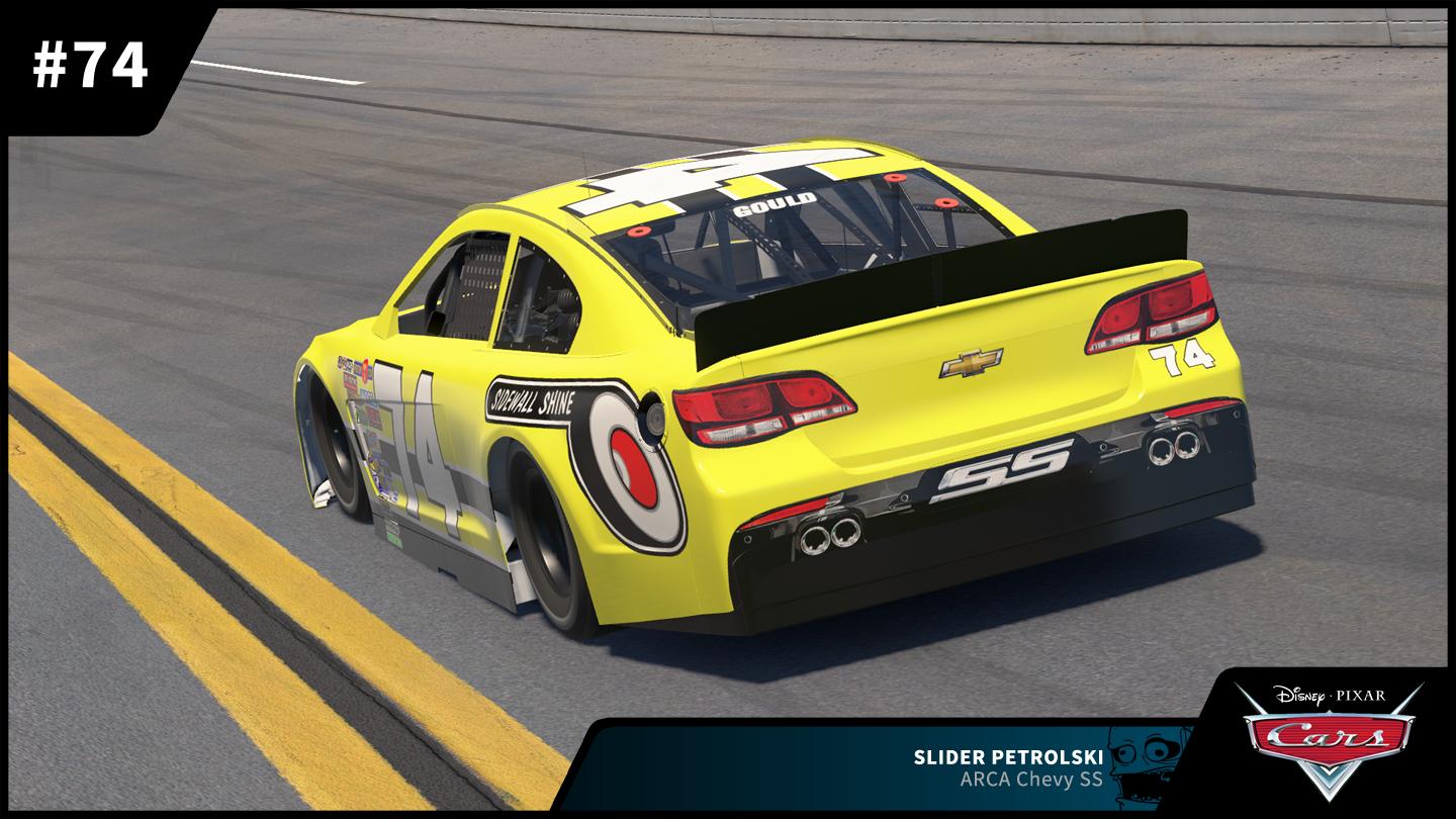 Preview of #74 Slider Petrolski Sidewall Shine Disney PIXAR Cars ARCA Chevy SS by Zack W Gould