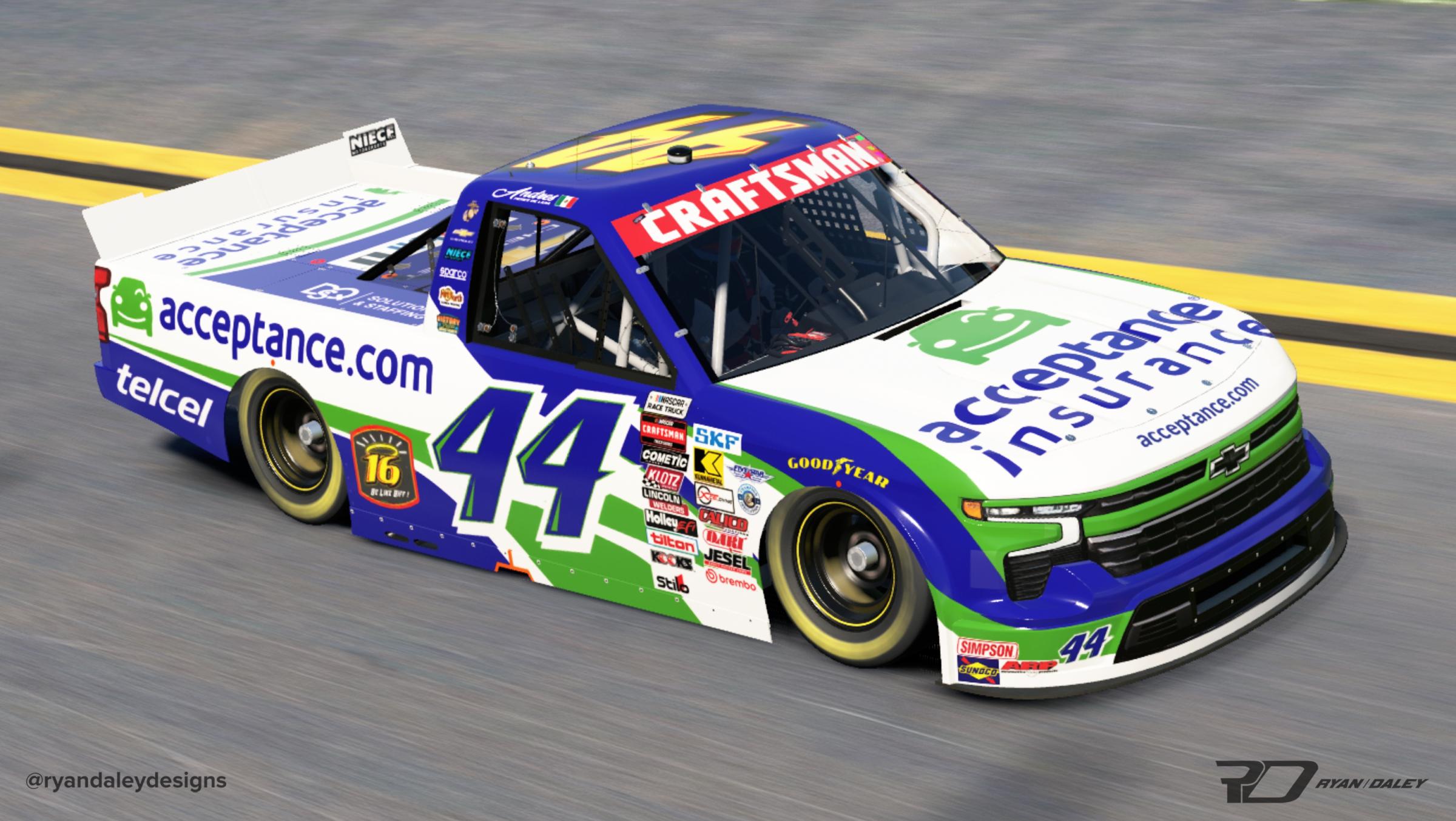 Preview of Official 2026 #44 Andres Perez Acceptance Insurance - Greg Biffle Tribute No Numbers by Ryan Daley