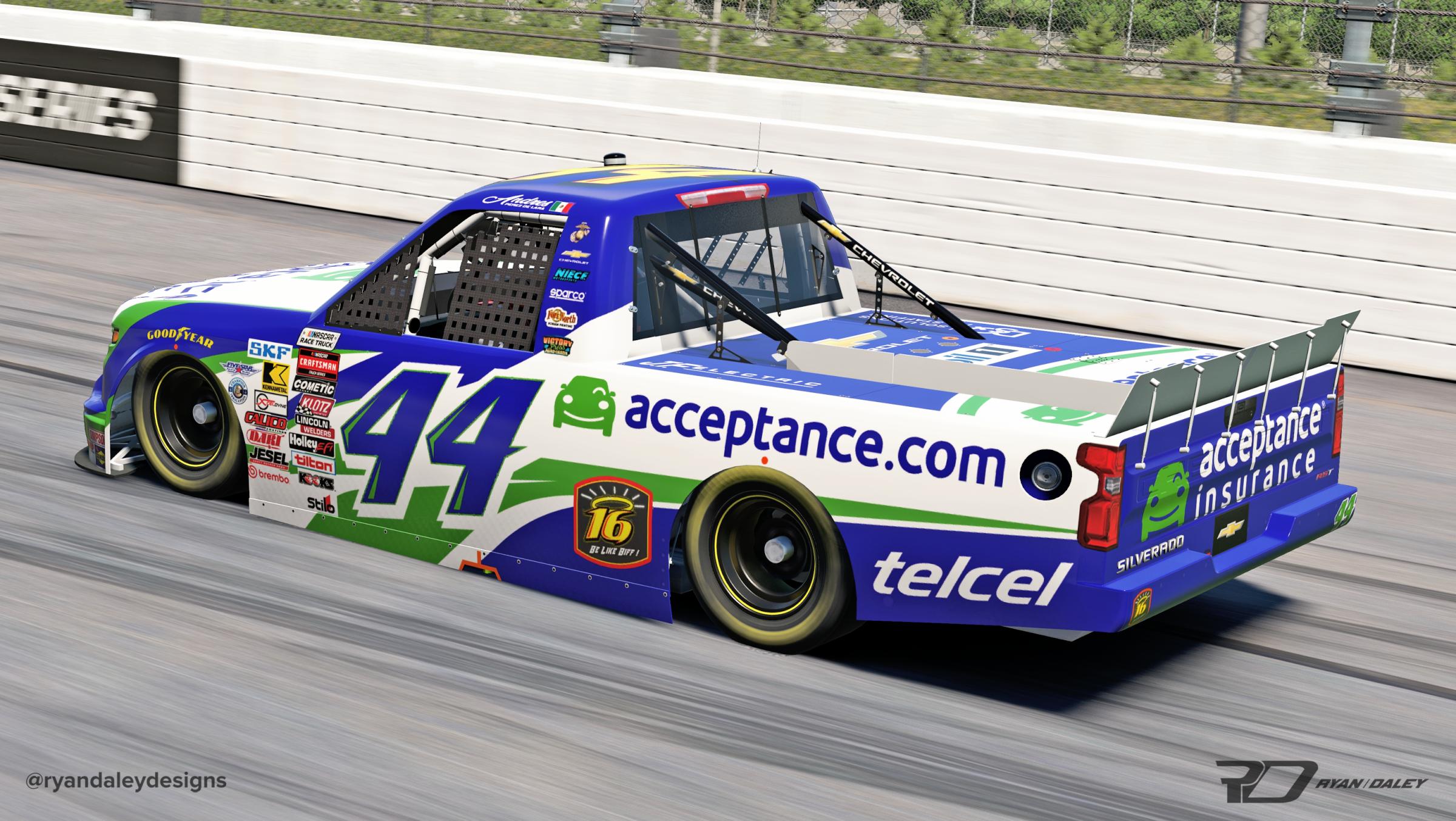 Preview of Official 2026 #44 Andres Perez Acceptance Insurance - Greg Biffle Tribute With Numbers by Ryan Daley