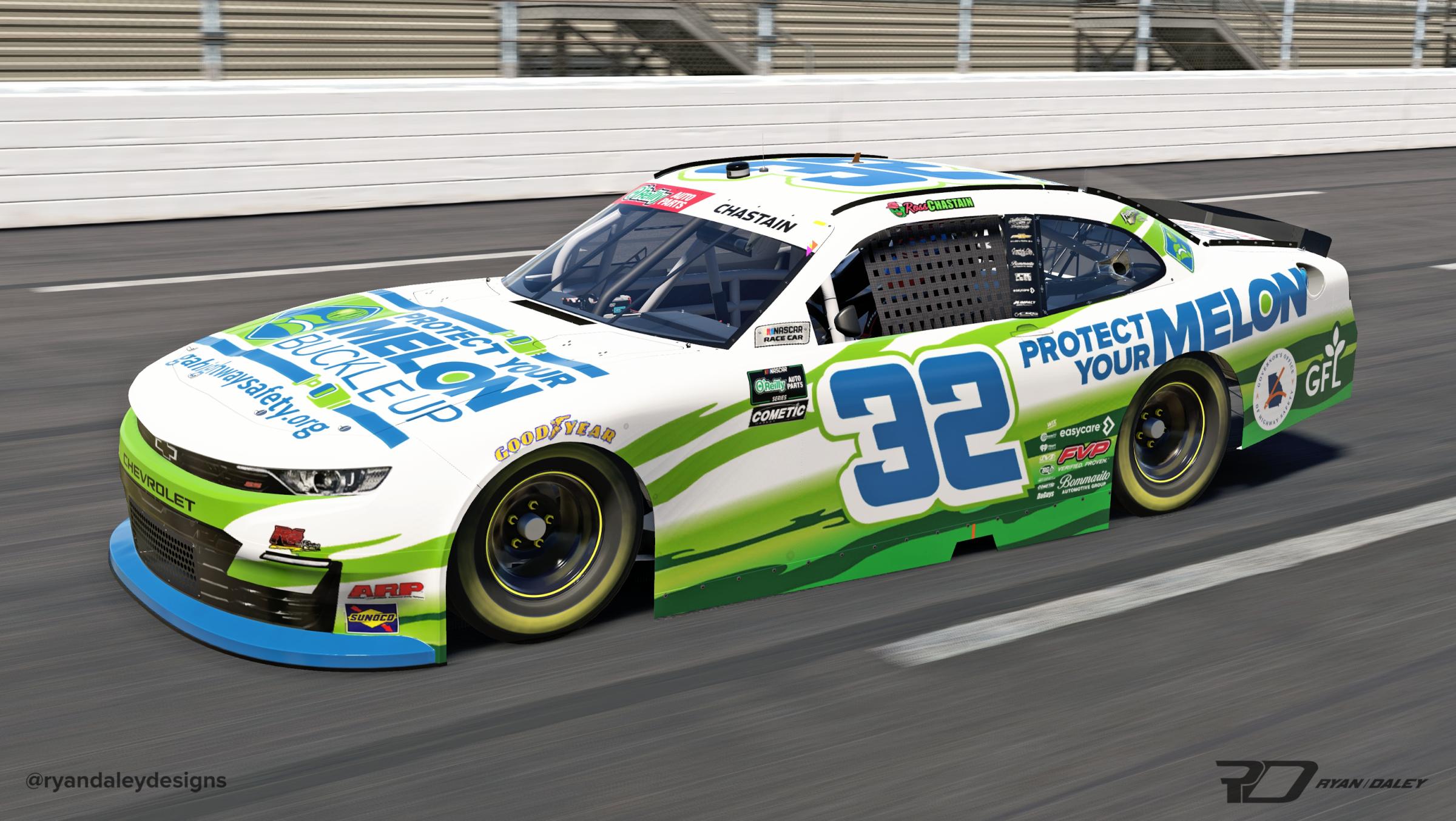 Preview of Official 2026 #32 Ross Chastain Protect Your Melon GA No Numbers by Ryan Daley