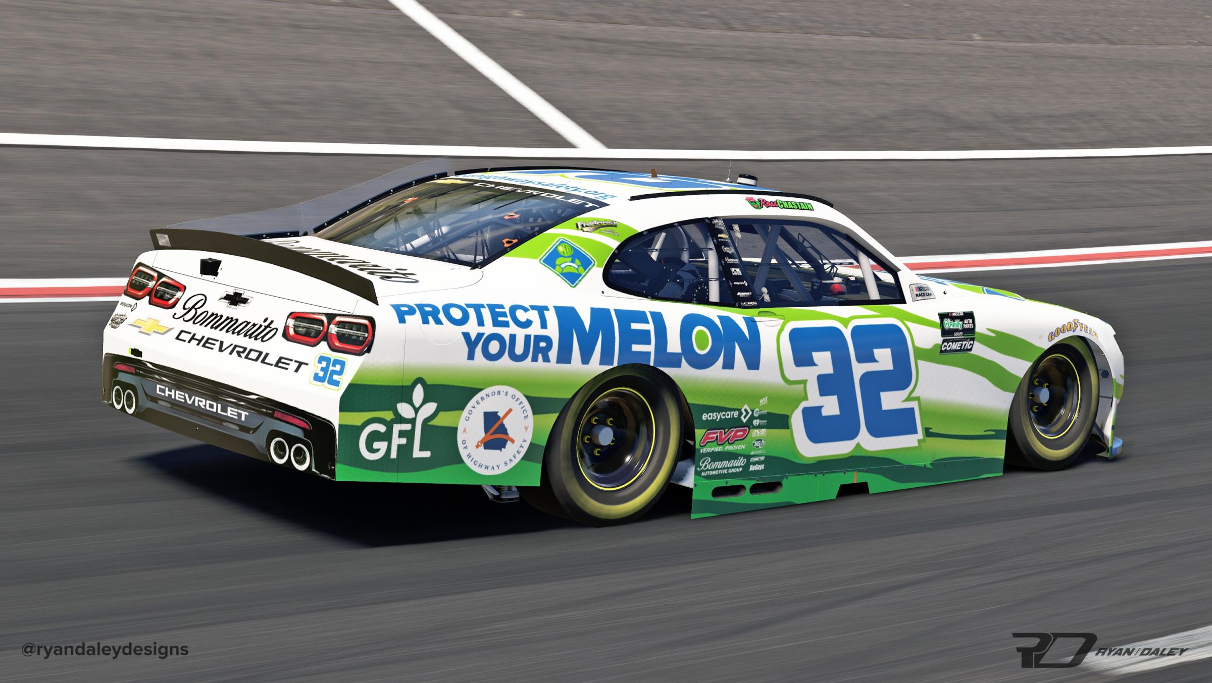 Preview of Official 2026 #32 Ross Chastain Protect Your Melon GA With Numbers by Ryan Daley