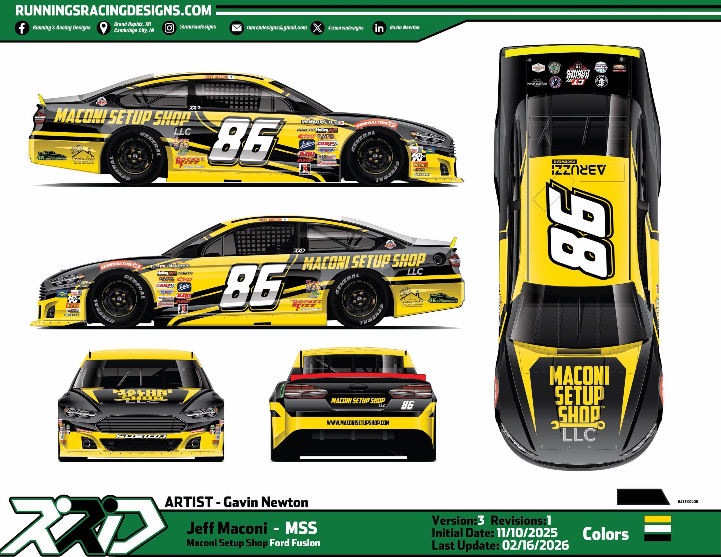 Preview of Jeff Maconi Phoenix 2026 - CUSTOM NUMBER - #86 ARCA Ford Fusion by Jeffrey Maconi