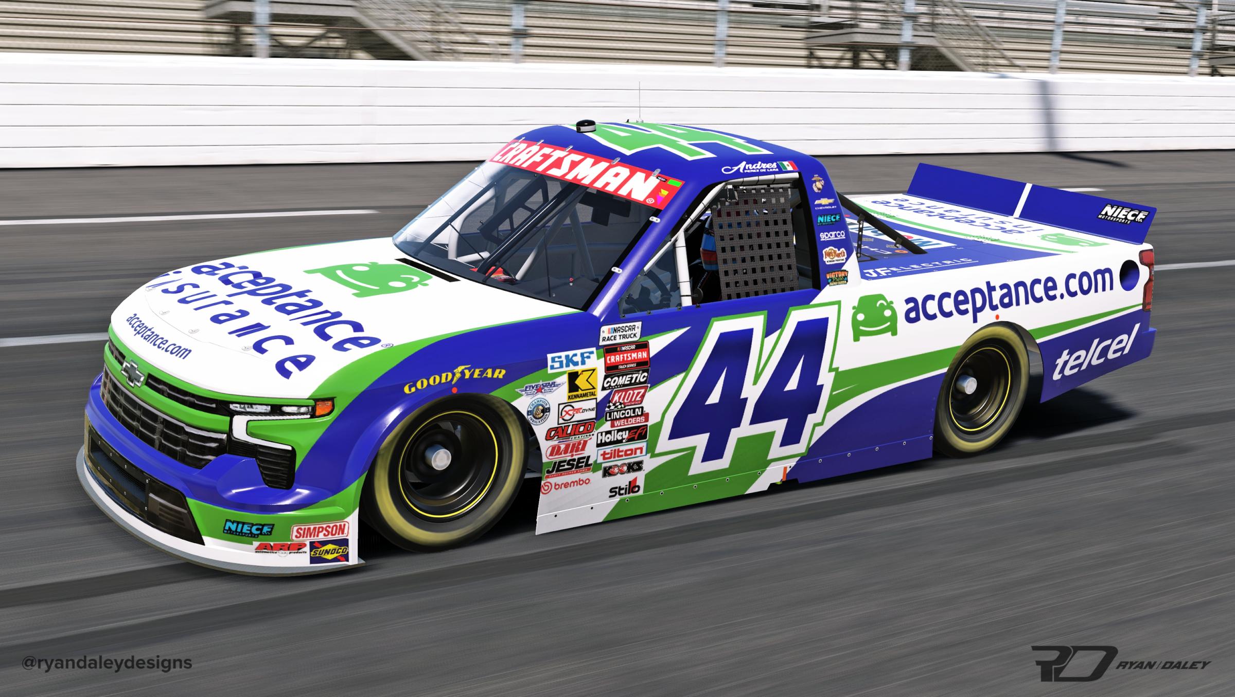 Preview of Official 2026 #44 Andres Perez Acceptance Insurance Primary No Numbers by Ryan Daley