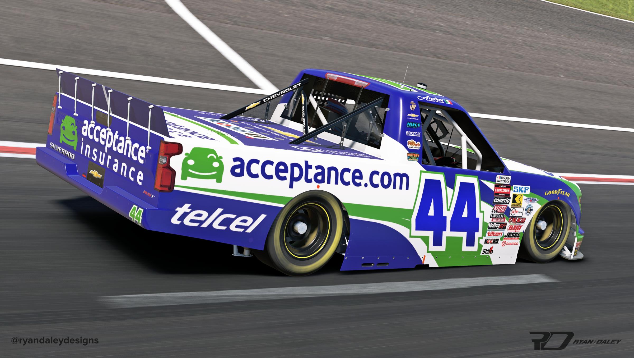 Preview of Official 2026 #44 Andres Perez Acceptance Insurance Primary No Numbers by Ryan Daley