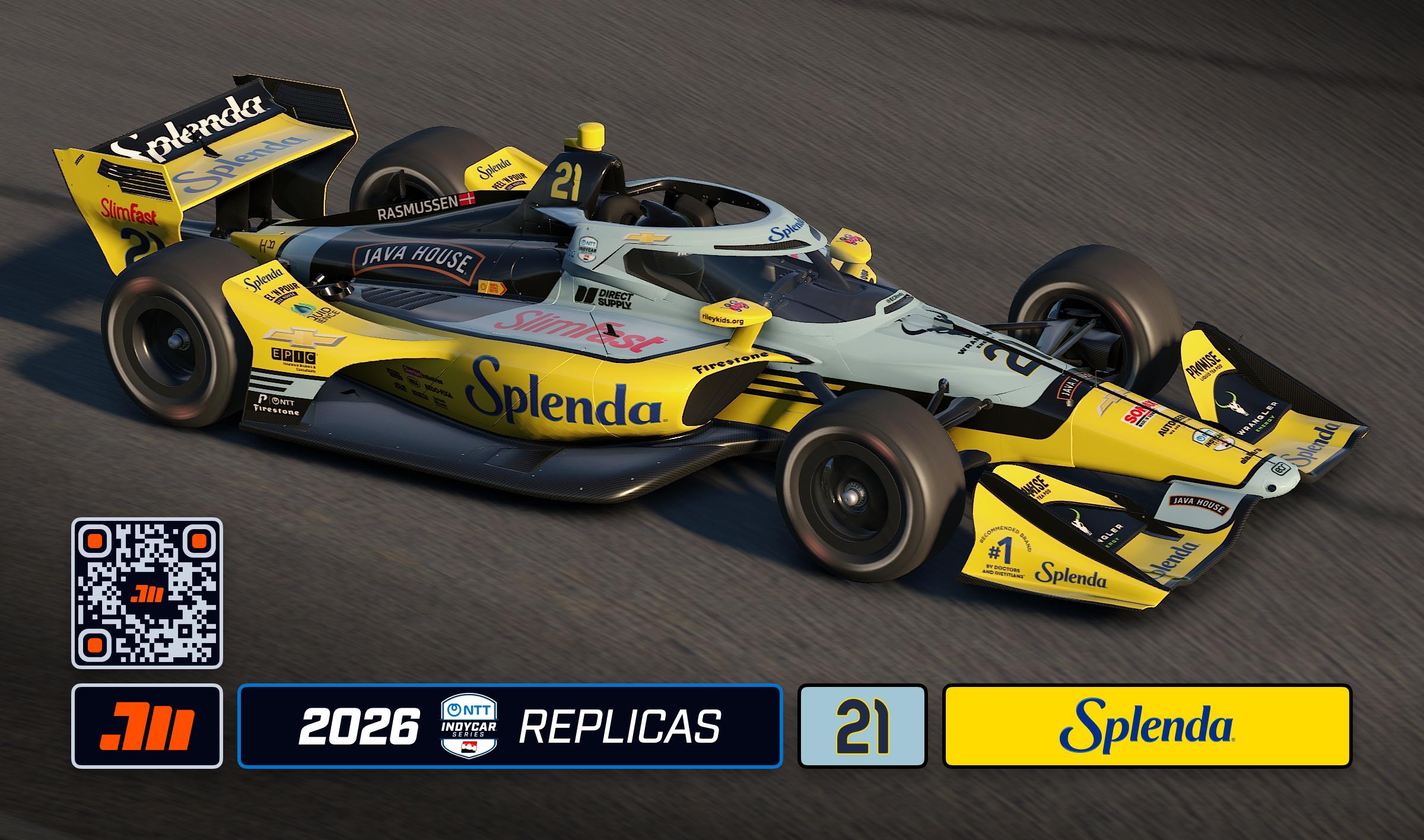 Preview of 2026 Christian Rasmussen #21 Splenda IndyCar with Custom Number by Jeff McKeand