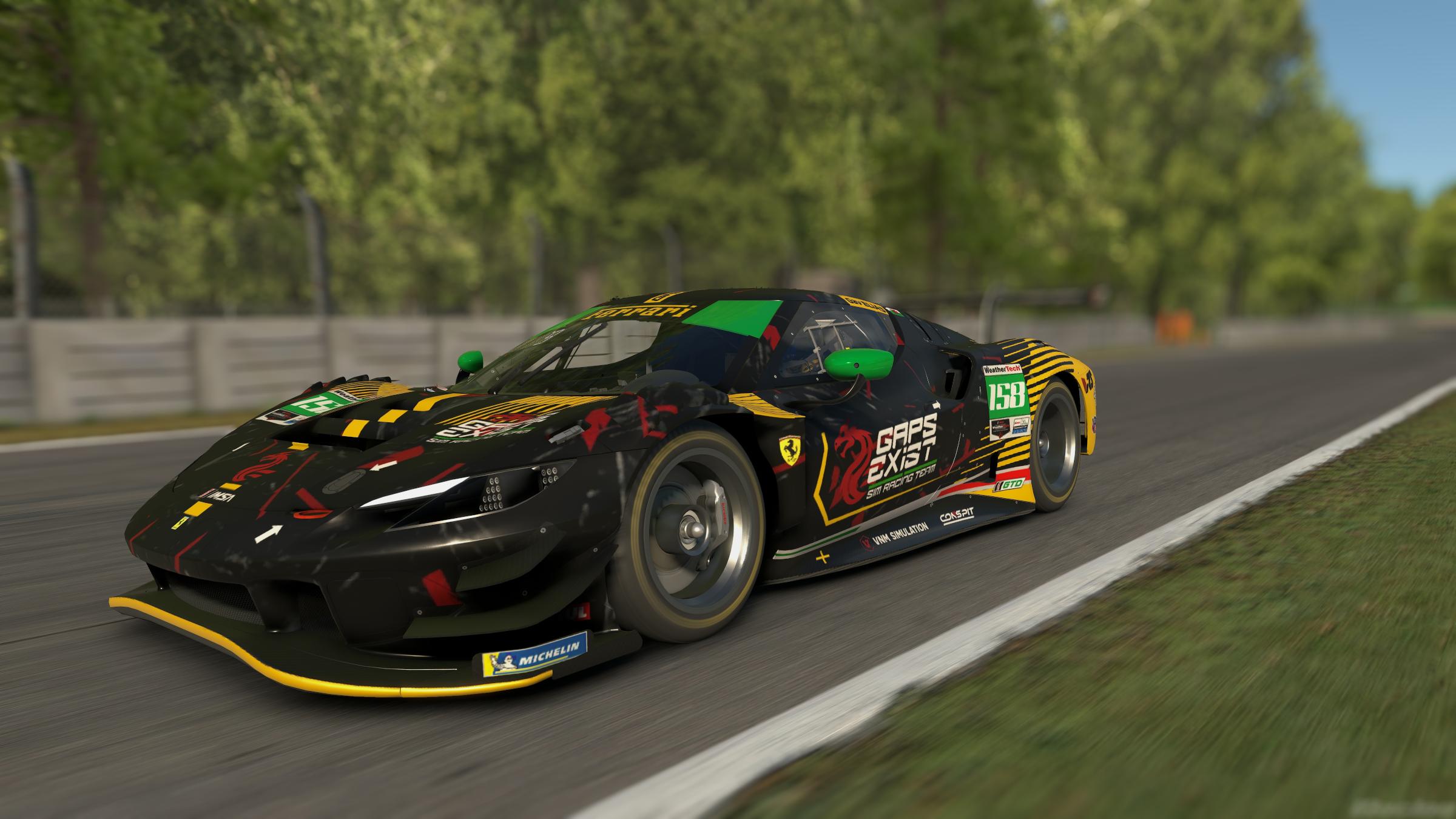 Preview of Gaps Exist Sim Racing Team Black and Yellow IMSA Livery for Ferrari 296 GT3 by Gav E.
