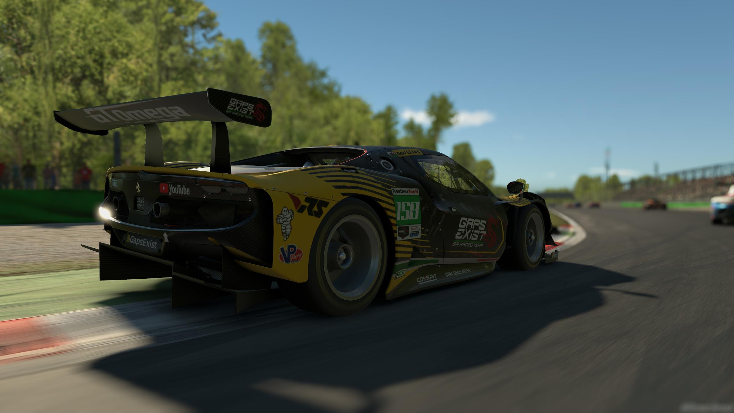 Preview of Gaps Exist Sim Racing Team Black and Yellow IMSA Livery for Ferrari 296 GT3 by Gav E.