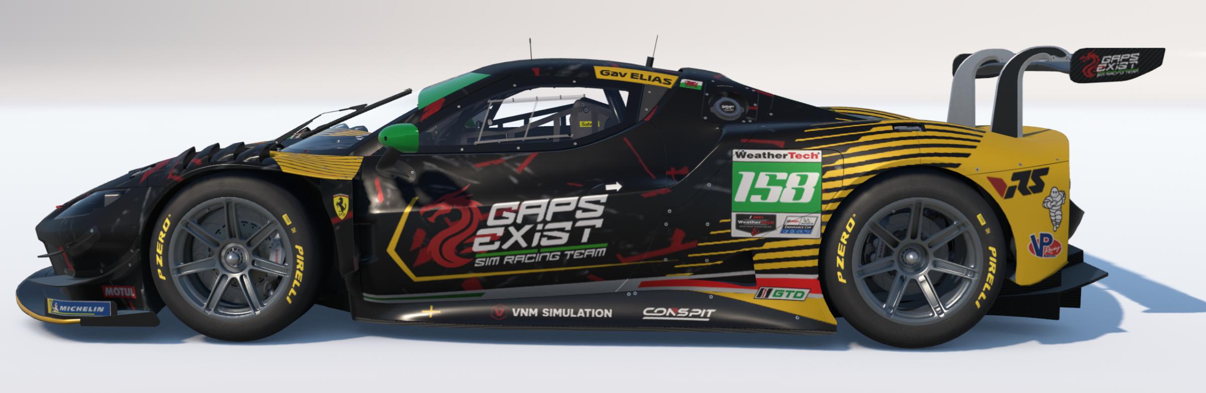 Preview of Gaps Exist Sim Racing Team Black and Yellow IMSA Livery for Ferrari 296 GT3 by Gav E.