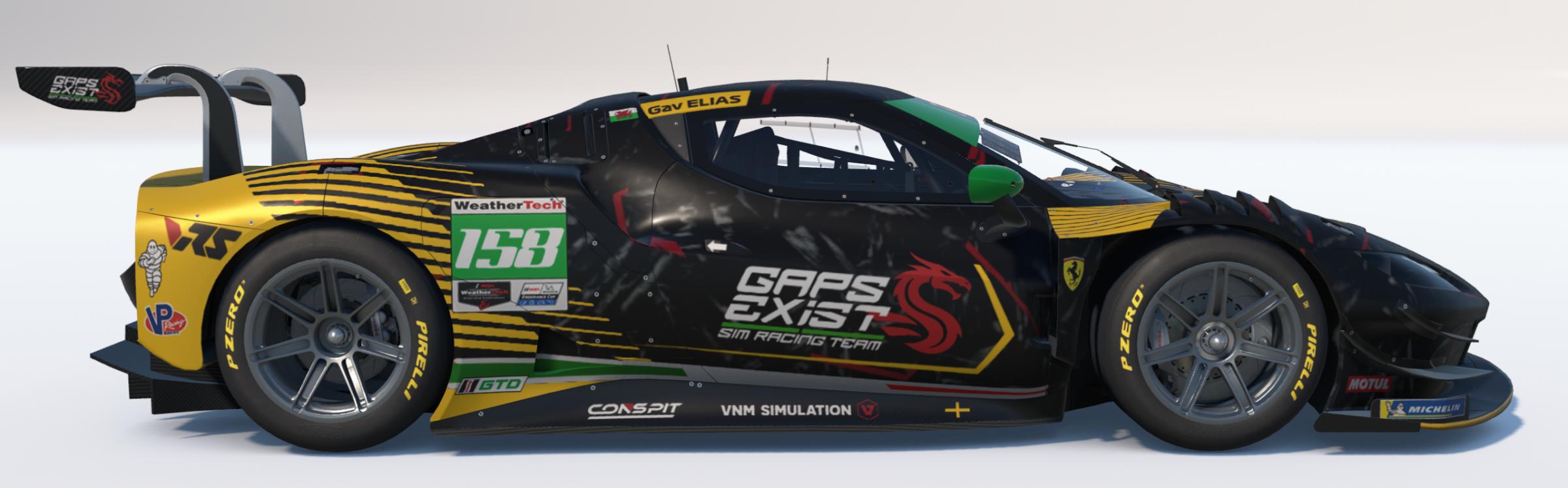 Preview of Gaps Exist Sim Racing Team Black and Yellow IMSA Livery for Ferrari 296 GT3 by Gav E.