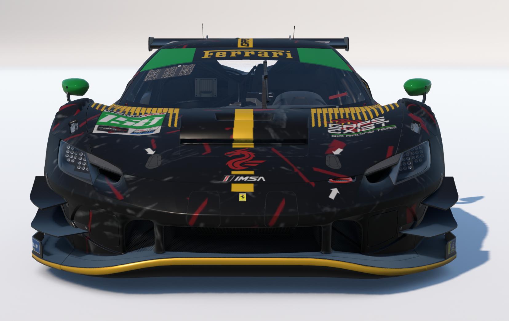 Preview of Gaps Exist Sim Racing Team Black and Yellow IMSA Livery for Ferrari 296 GT3 by Gav E.