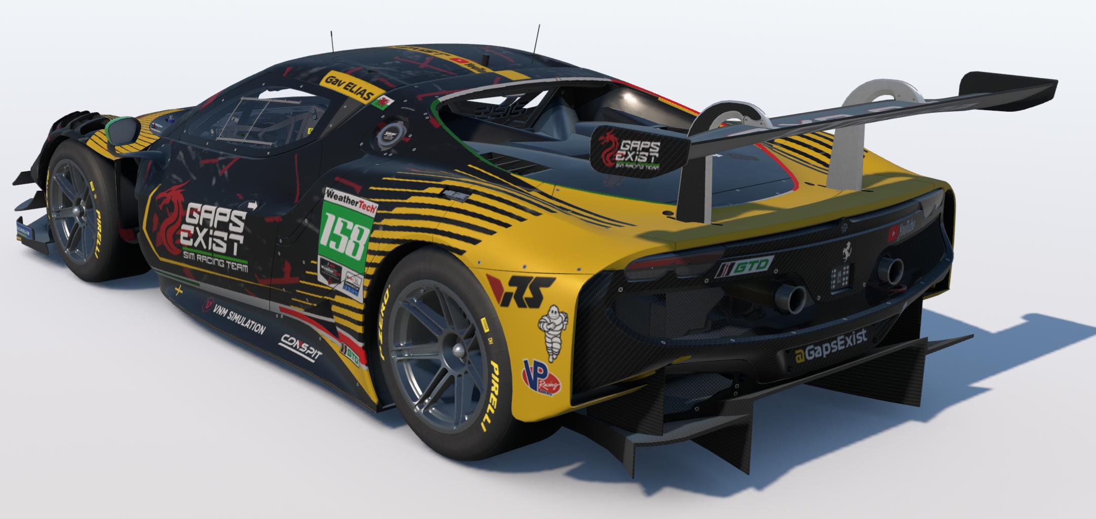 Preview of Gaps Exist Sim Racing Team Black and Yellow IMSA Livery for Ferrari 296 GT3 by Gav E.