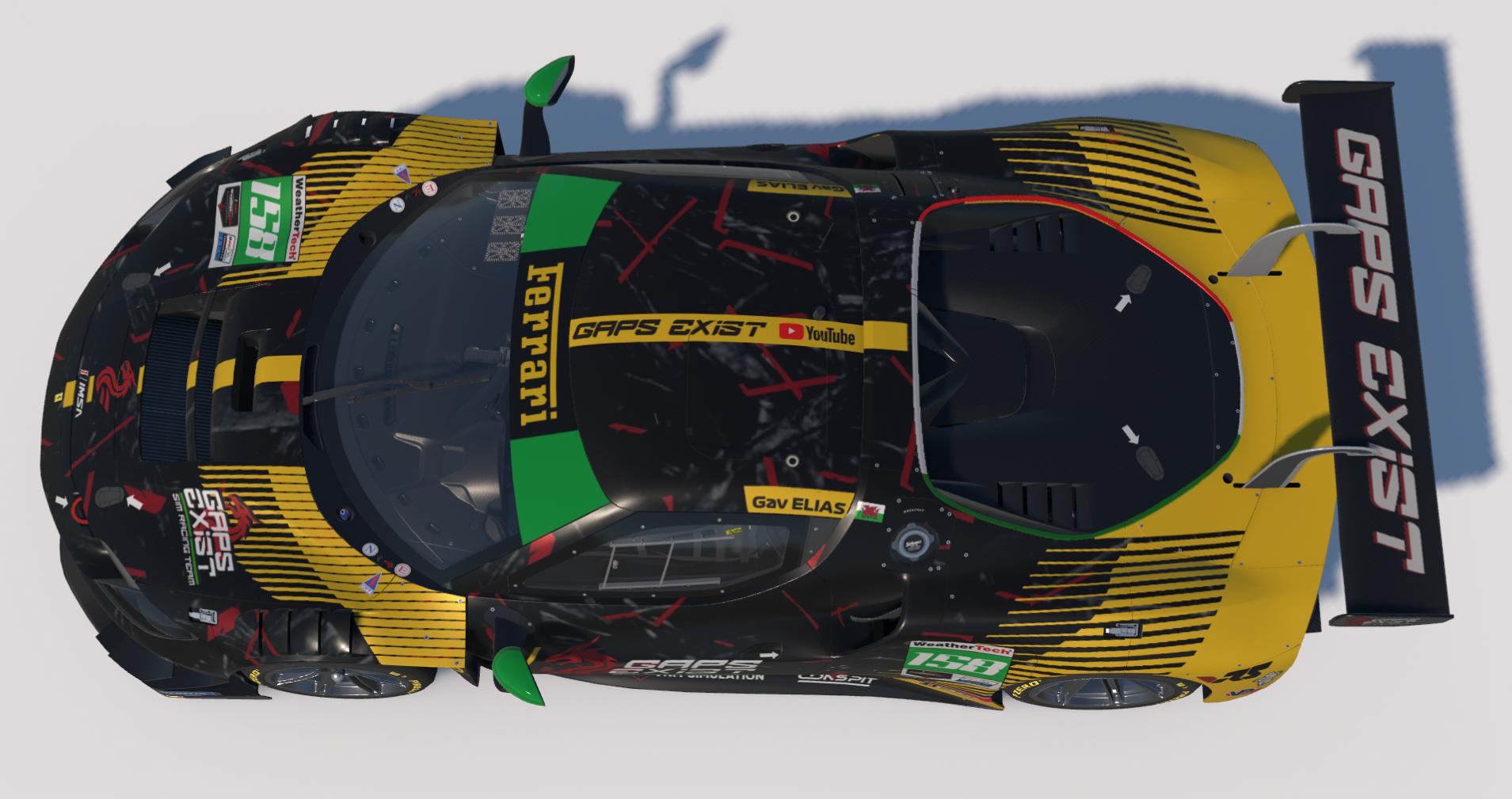 Preview of Gaps Exist Sim Racing Team Black and Yellow IMSA Livery for Ferrari 296 GT3 by Gav E.