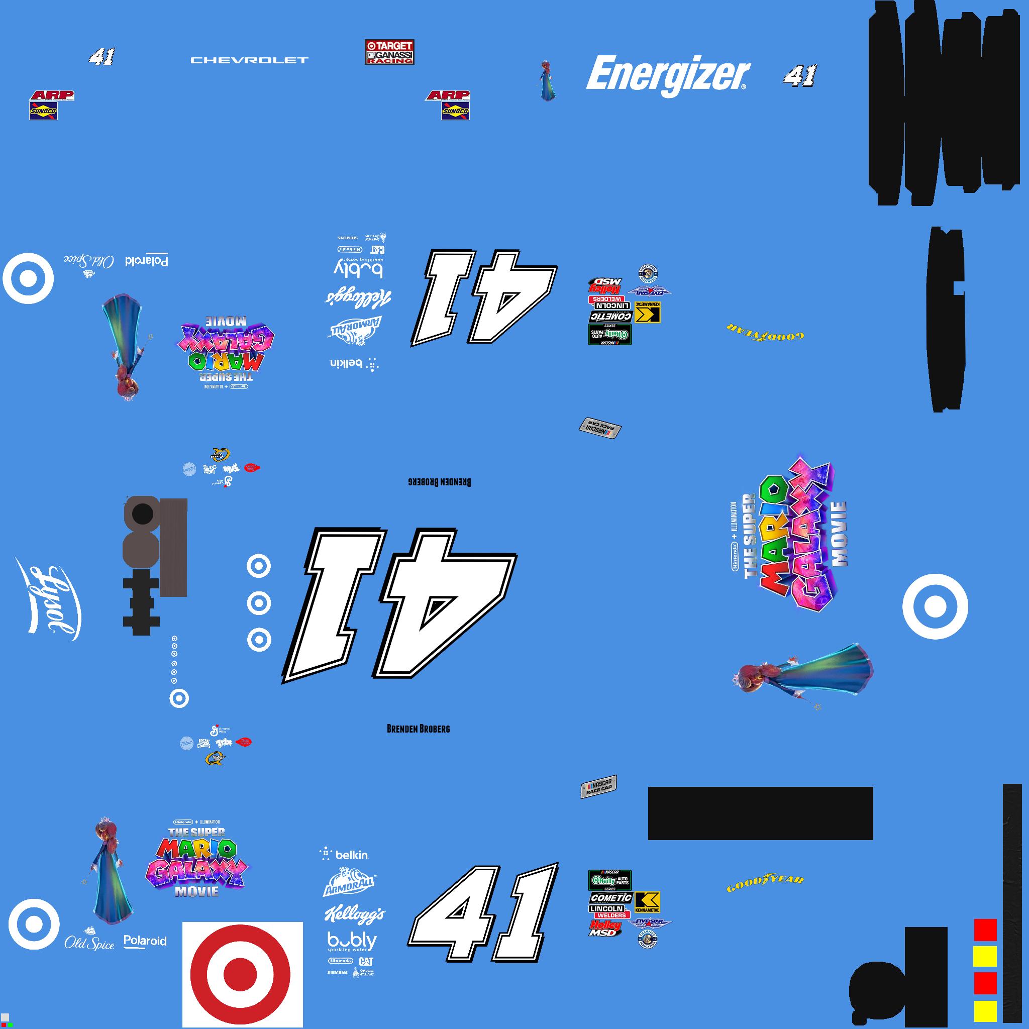 Preview of 2026 NASCAR OReilly Auto Parts Series Target / The Super Mario Galaxy Movie Princess Rosalina in 41 car by Brenden Broberg
