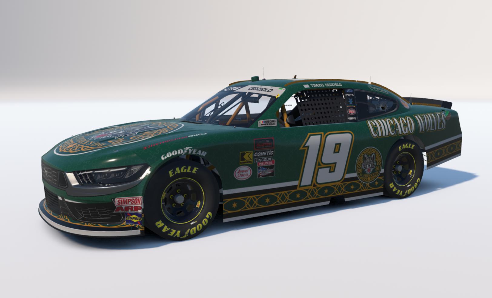 Preview of Chicago Wolves 2026 St Patricks Day NASCAR Xfinity Ford Mustang by Travis C.