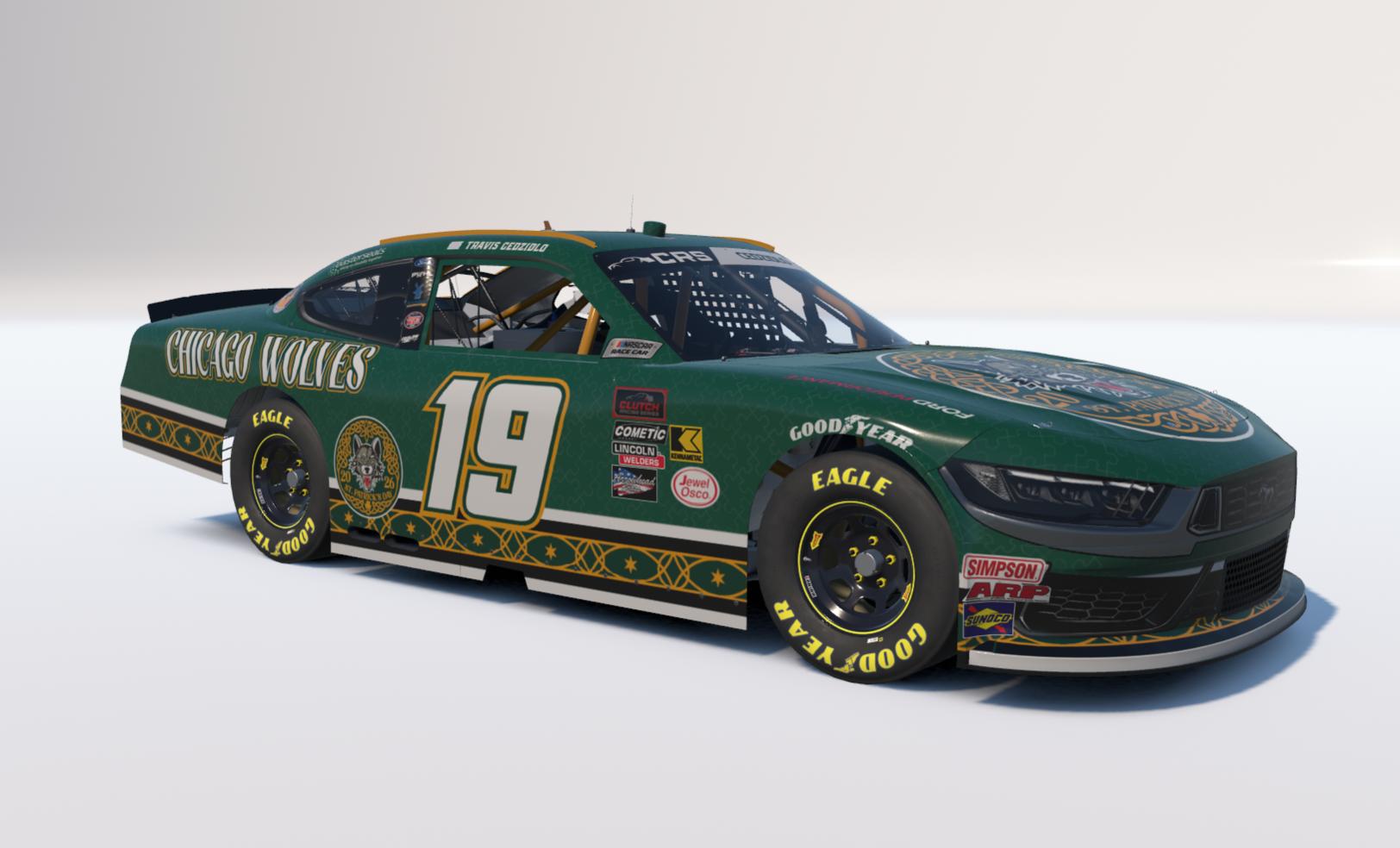 Preview of Chicago Wolves 2026 St Patricks Day NASCAR Xfinity Ford Mustang by Travis C.