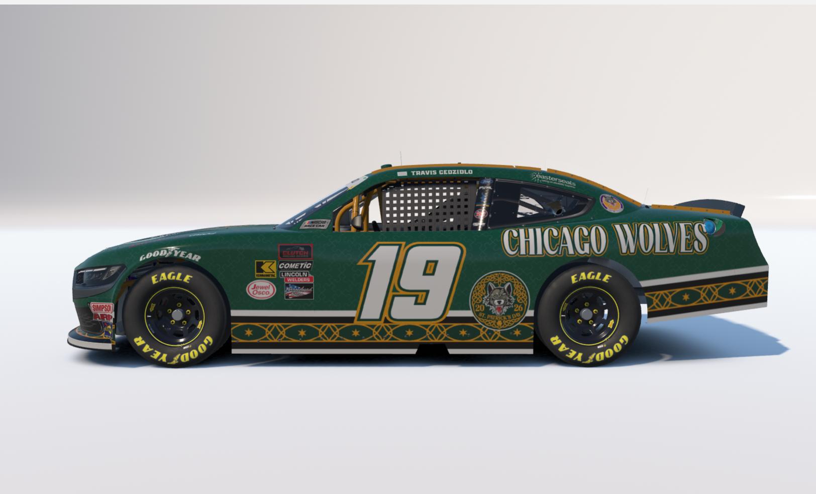 Preview of Chicago Wolves 2026 St Patricks Day NASCAR Xfinity Ford Mustang by Travis C.