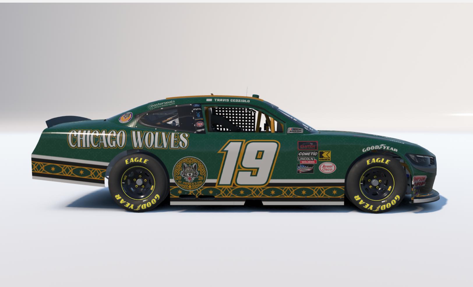 Preview of Chicago Wolves 2026 St Patricks Day NASCAR Xfinity Ford Mustang by Travis C.