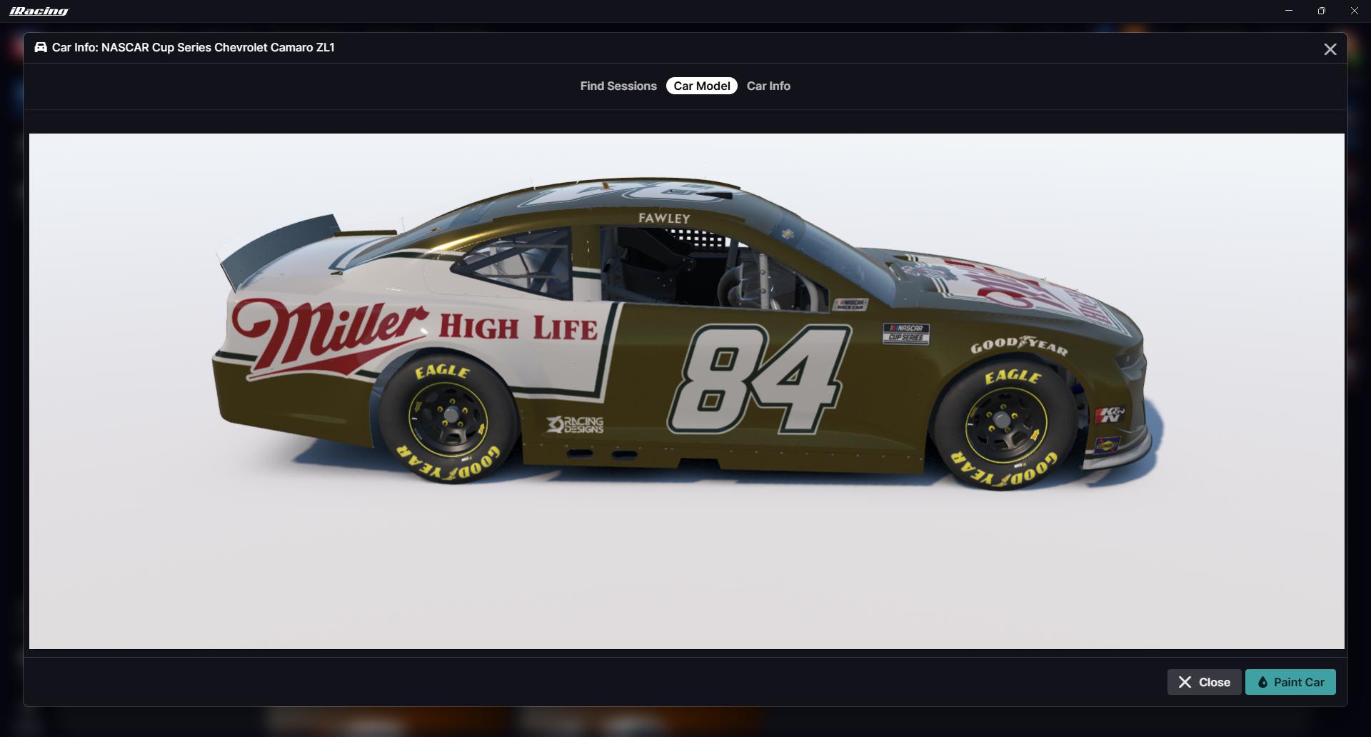 Preview of Hunter Fawley #84 Miller High Life Gen6 Camaro by Johnathan Smith3