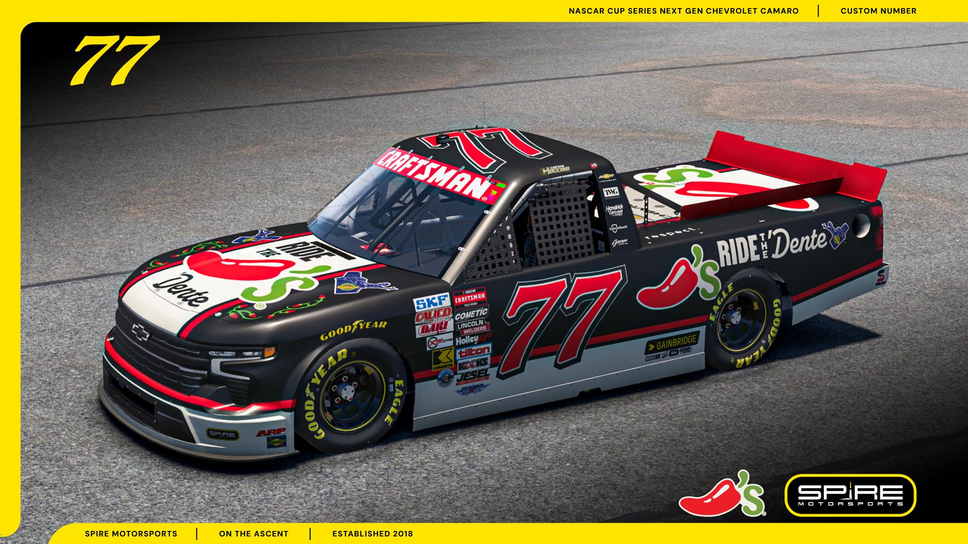Preview of 2026 #77 Carson Hocevar Chilis Ride The Dente Dark Mode by Spire Motorsports