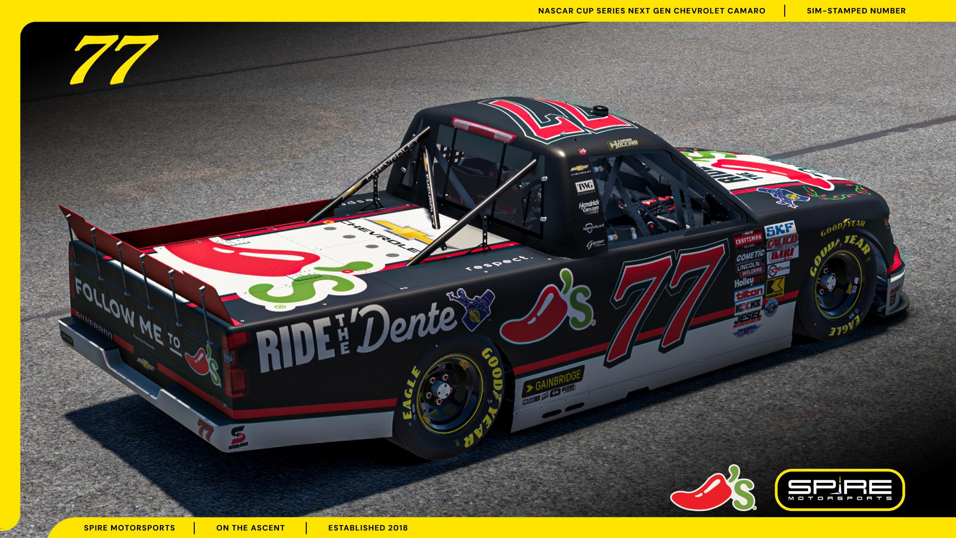 Preview of 2026 #77 Carson Hocevar Chilis Ride The Dente Dark Mode - No Number by Spire Motorsports