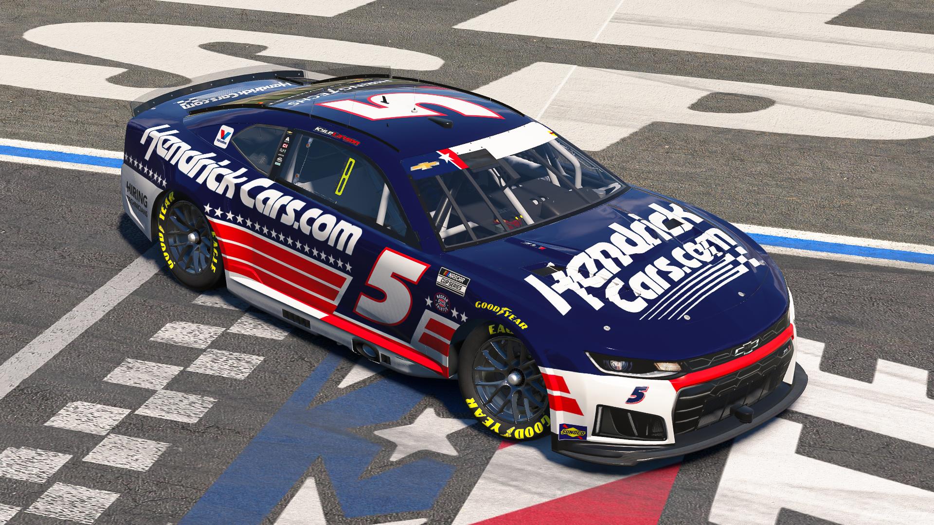 Preview of 2026 Kyle Larson HendrickCars.Com PATRIOTIC Chevrolet *SIM STAMPED NUMBERS* by Jarrett Leu