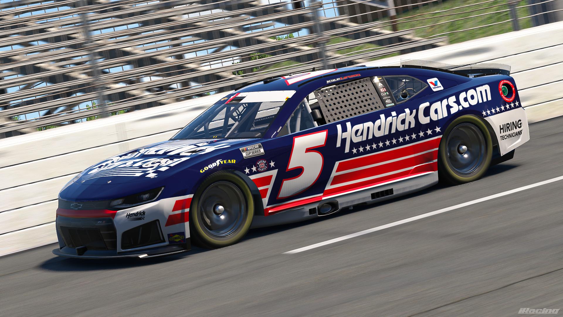 Preview of 2026 Kyle Larson HendrickCars.Com PATRIOTIC Chevrolet *SIM STAMPED NUMBERS* by Jarrett Leu
